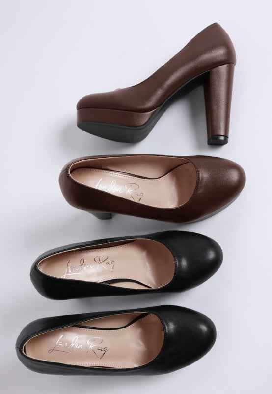Damsor Faux Leather Block Heel Pumps