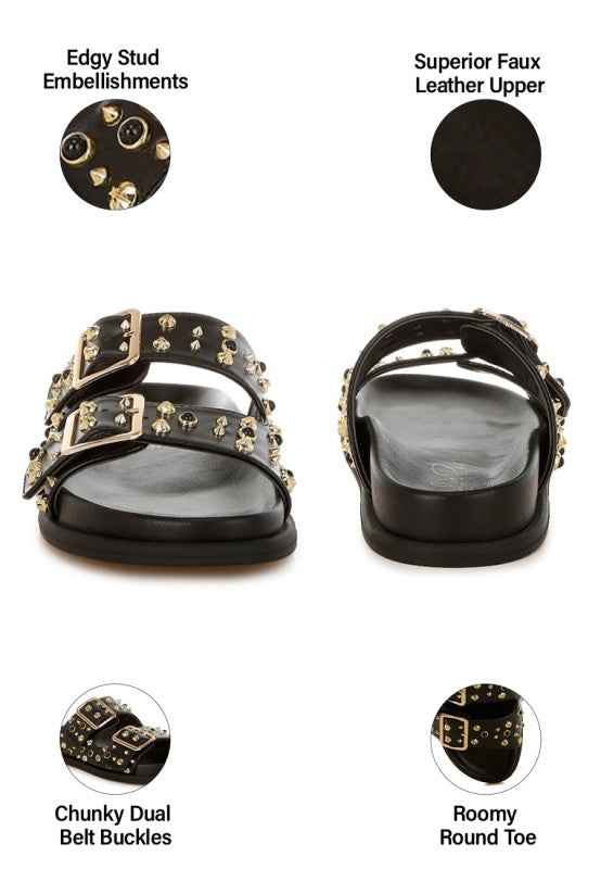 Jayata Metallic Stud Embellished Sliders