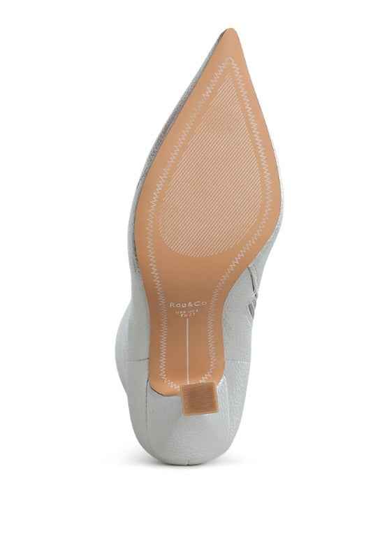 Tentia Metallic Pleather Spool Heel Boots