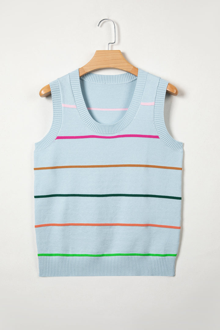 Sky Blue Stripe Round Neck Knitted Sweater Tank Dear-Lover Dropshipping