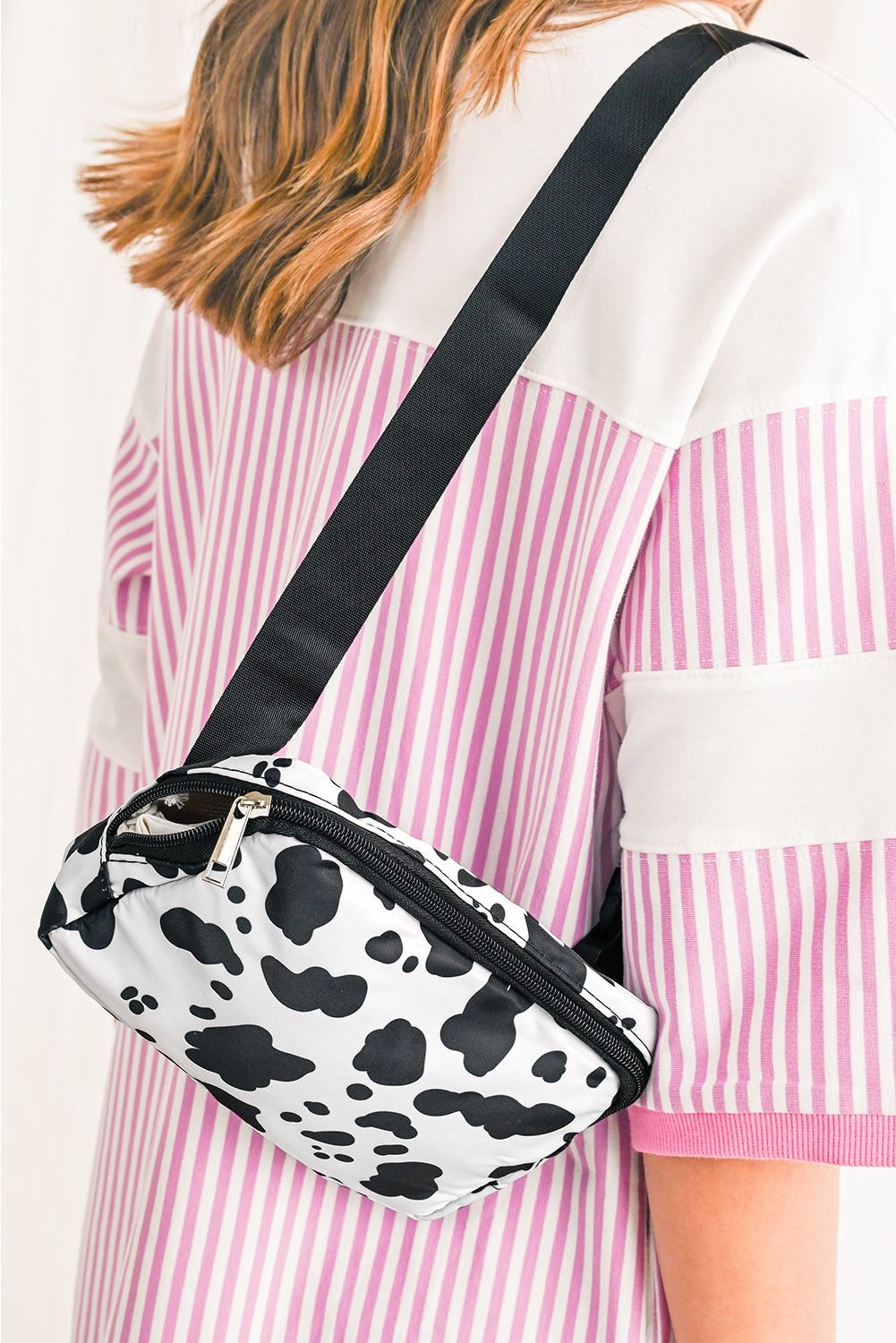 White Cow Pattern Print Buckle Wide Belt Inclined Shoulder Bag Dear-Lover Dropshipping