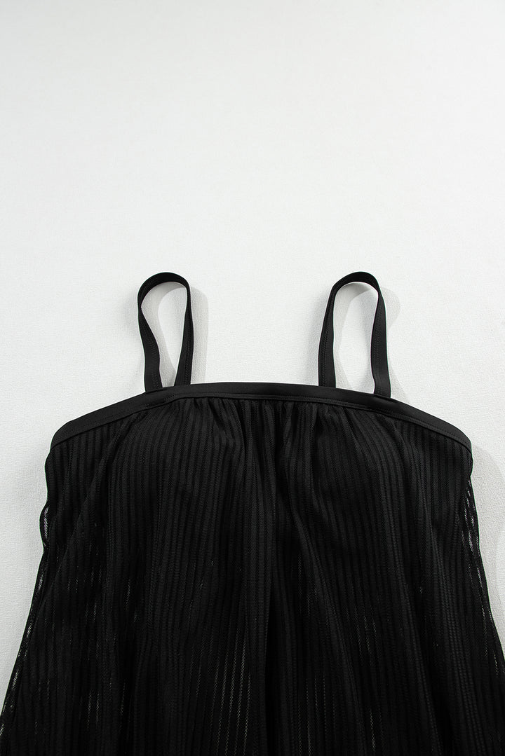 Black Striped Mesh Knotted Hem Tankini Swimsuit Dear-Lover Dropshipping