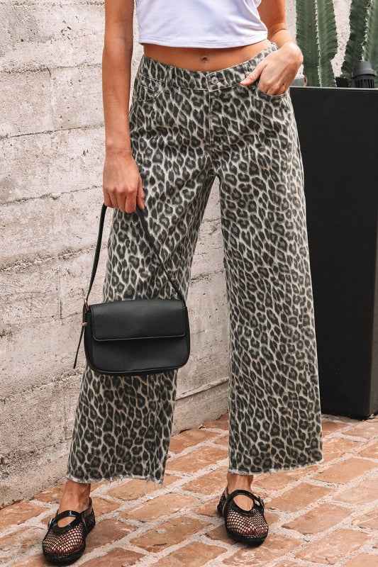 Leopard Denim Straight Leg Jeans