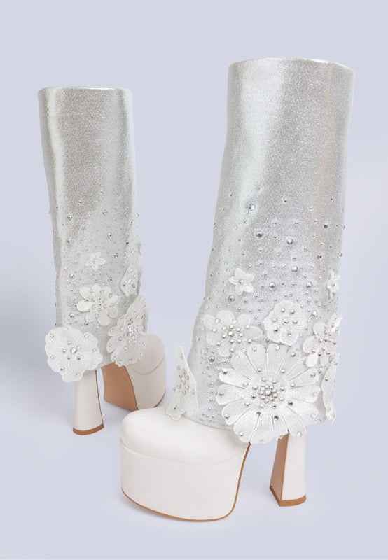 Sundra Floral Applique Platform Heeled Boots
