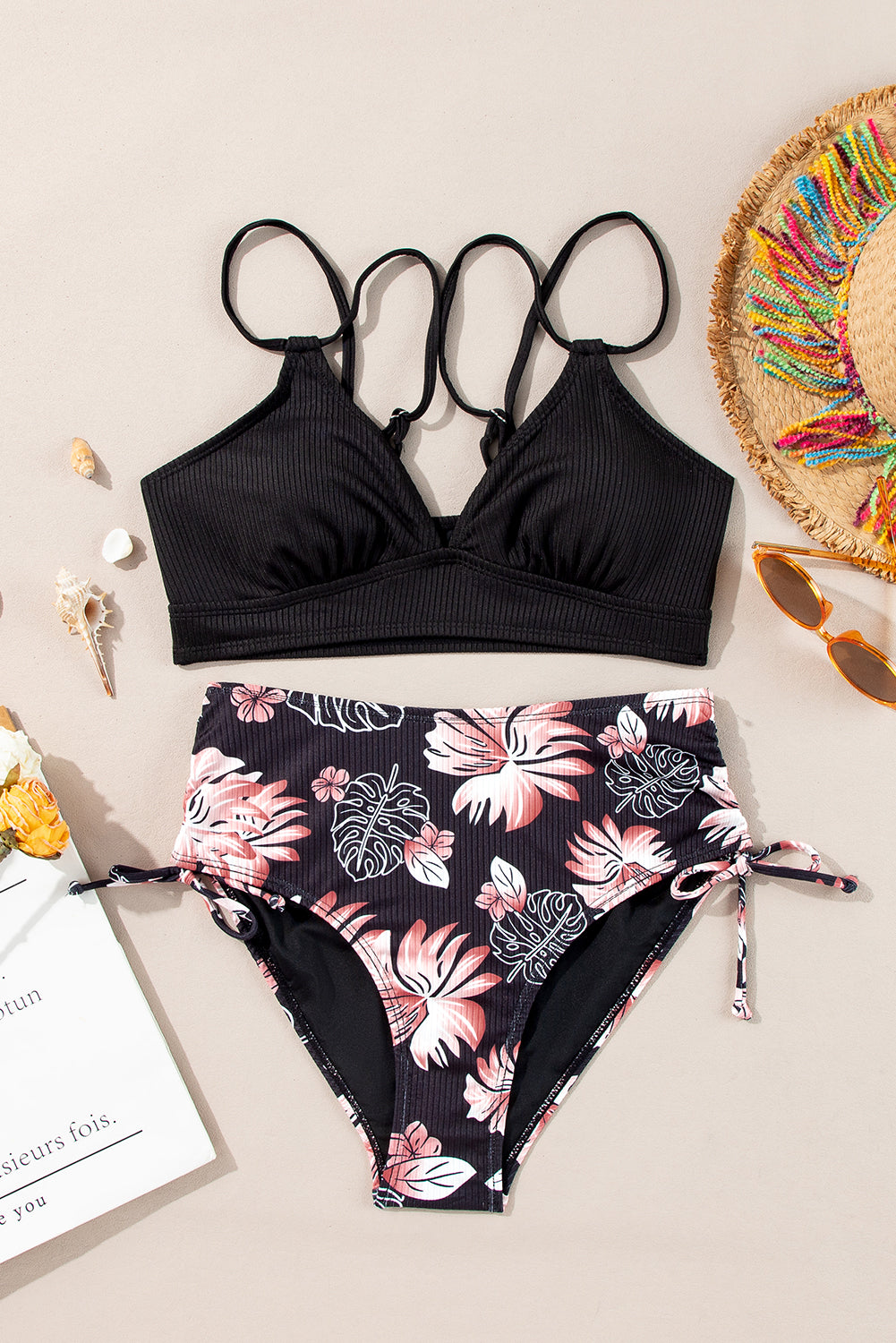 Black Ribbed Knit High Waist 2pcs Bikini Swimsuit Dear-Lover Dropshipping
