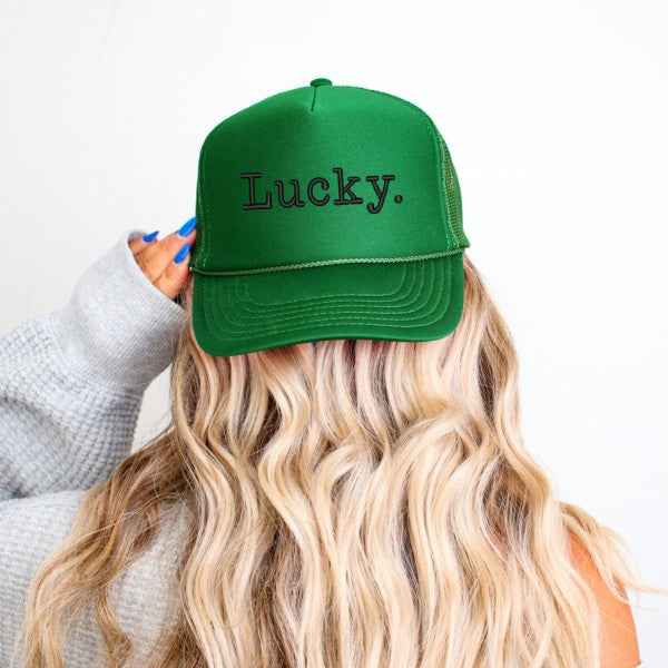 Embroidered Lucky Typewriter Foam Trucker Hat