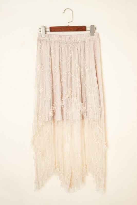 Lace Cascading Tiered High Waist Maxi Skirt