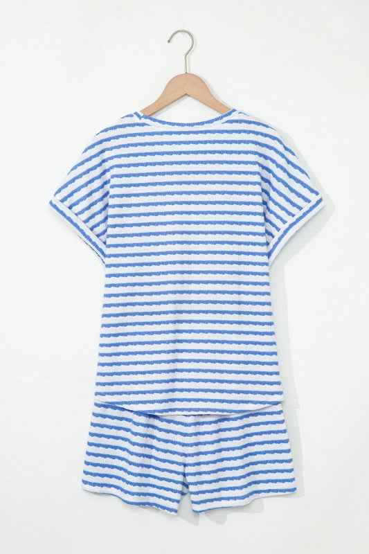 Stripe Knitted Top & Drawstring Shorts Set
