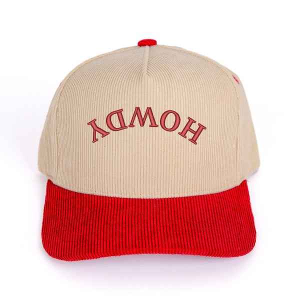 Embroidered Howdy Upside Down Arch Corduroy Trucker