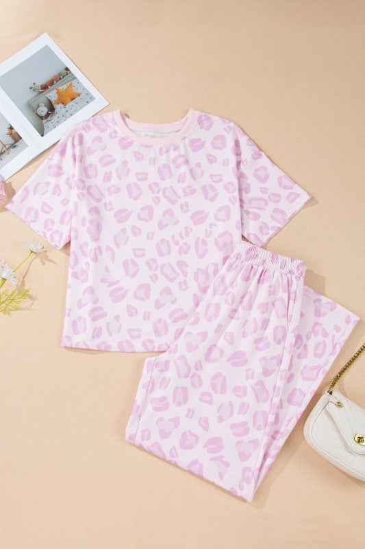 Leopard Short Sleeve Top and Pants Set