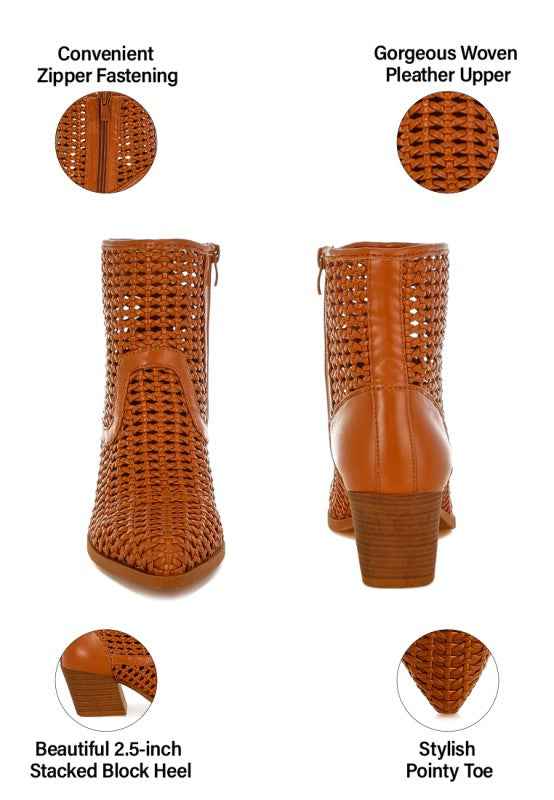 Artisole Woven Pleather Block Heel Boots