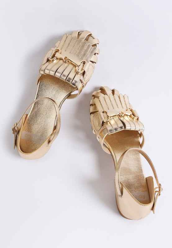 Noori Metallic Fringe Flat Sandals