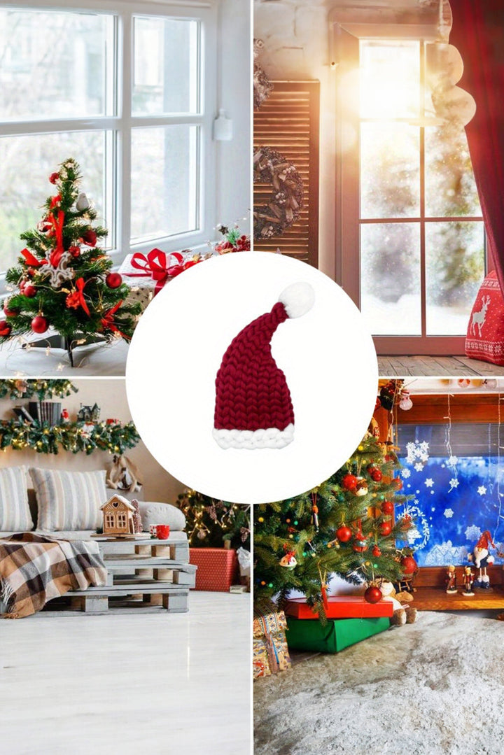 Dearlove Red Dahlia Color Block Pom Pom Decor Chunky Knitted Christmas Hat Dear-Lover Dropshipping