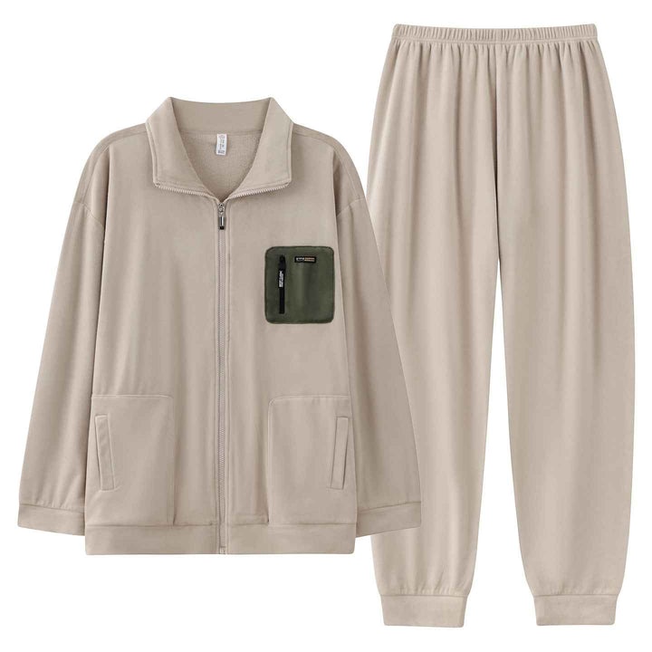 Men's thick and warm standing collar zipper home clothes in pajamas