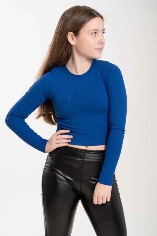 Girls Lily Long Sleeve Ribbed Crop Top