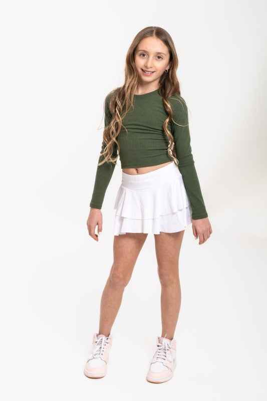 Girls Lily Long Sleeve Ribbed Crop Top