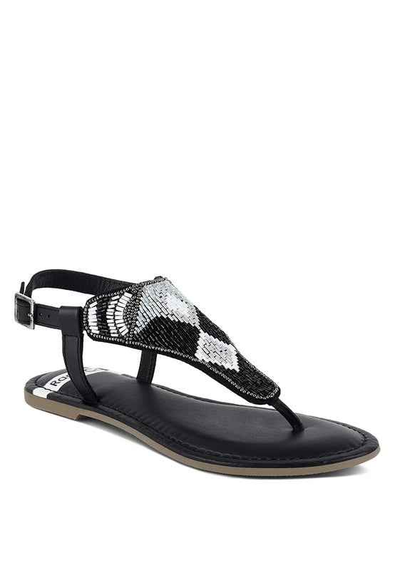 Chitra Pin Buckle Beaded Flat Sandals