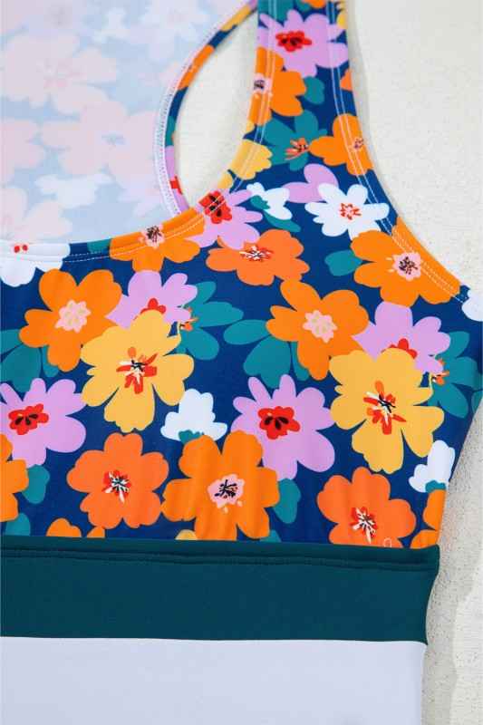 Floral Racerback Cutout High Waist Bikini Set
