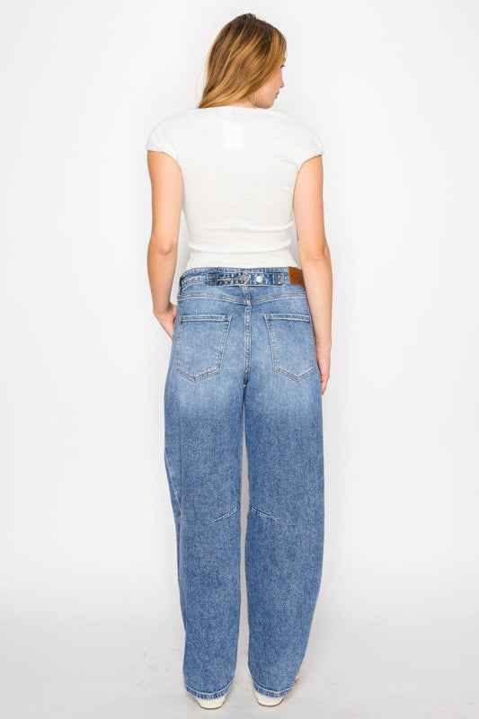Sloane Adjustable Strap Waistband Barrel Jeans