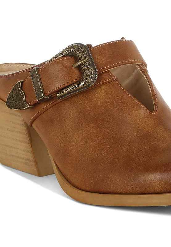 Holler Carved Buckle Statement Mules