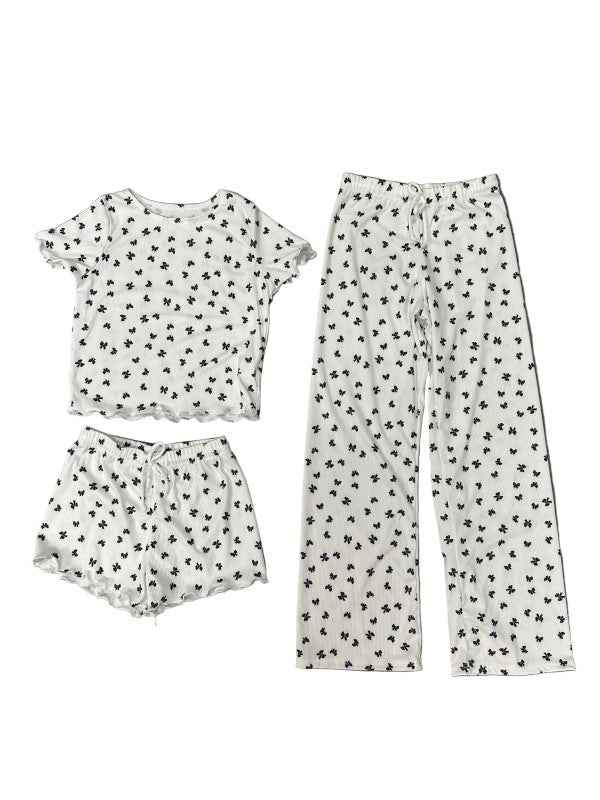 Girls Printed Lounge 3 Pc Short Sleeve Top Pants a