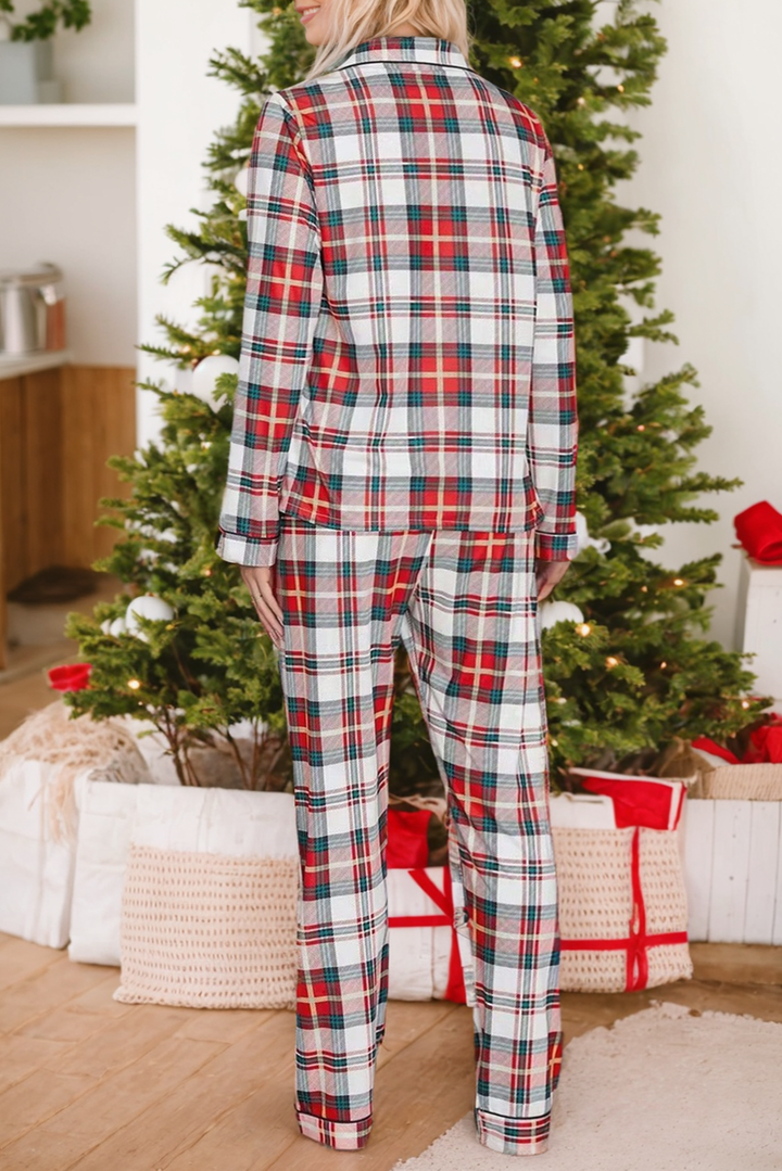 Red Christmas Plaid Print Two Piece Long Sleeve Pajamas Set Dear-Lover Dropshipping