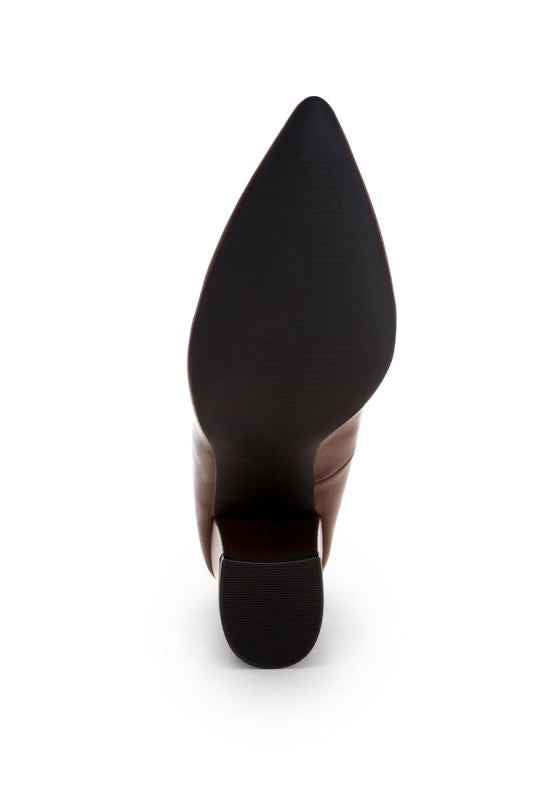 ZHURI Faux Leather Solid Block Heel Pumps