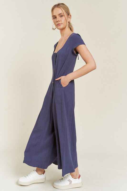 LINEN BUTTON DOWN JUMPSUIT