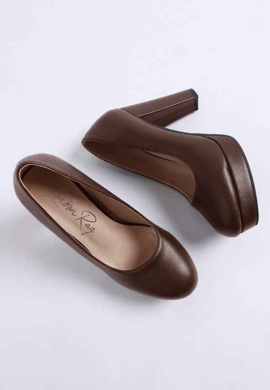 Damsor Faux Leather Block Heel Pumps
