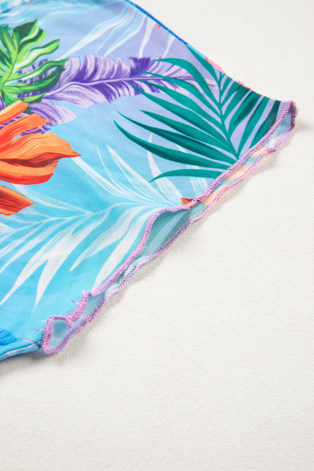 Sky Blue Tropical Print V Neck Semi Sheer Beach Cover Up Dress Dear-Lover Dropshipping