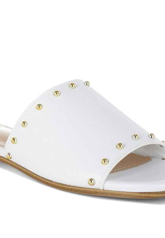 Renaldi Genuine Leather Studded Slip-On Flats