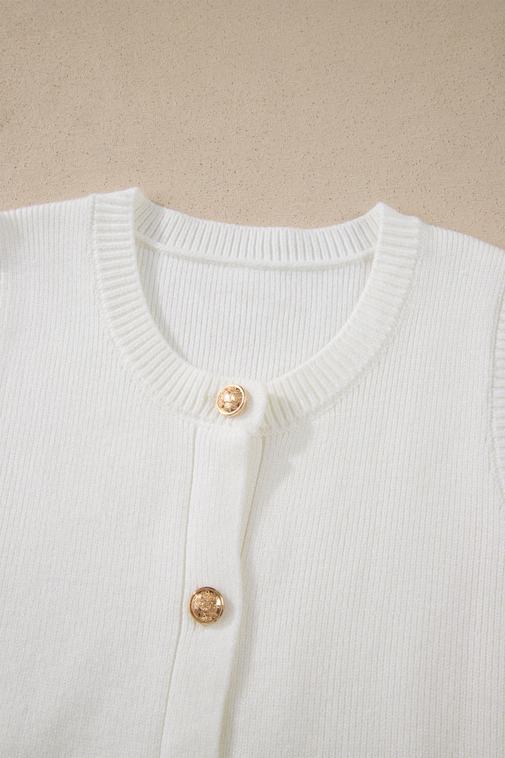 Yellow Cream Solid Color Sleeveless Knit Button Pocketed Sweater Dear-Lover Dropshipping