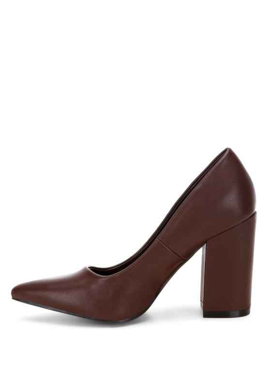 ZHURI Faux Leather Solid Block Heel Pumps
