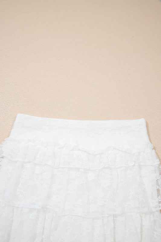 Sheer Lace Ruffle Tiered High-Low Skirt
