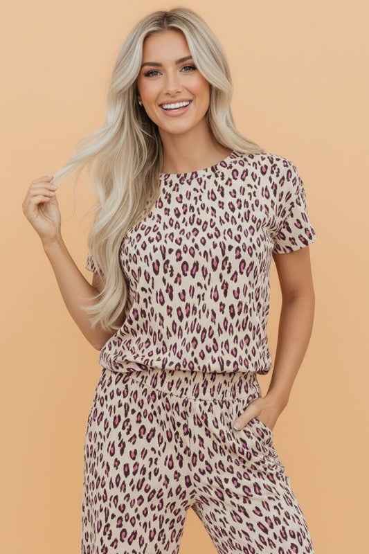 Leopard Short Sleeve Tee & Pants Set