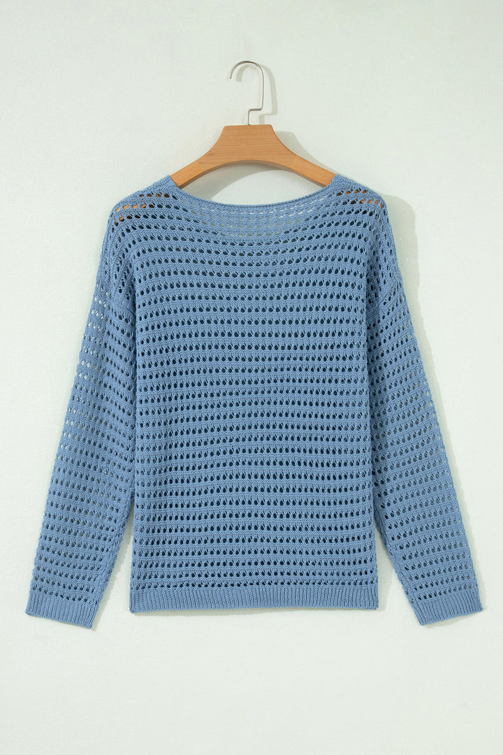 Myosotis Long Sleeve Crochet Knit Sweater Round Neck Loose Fit Casual Pullover Dear-Lover Dropshipping
