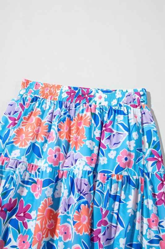 Floral High Waist Side Split Wrap Maxi Skirt