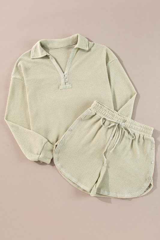 Dulce Parchment Textured Long Sleeve Lounge Set