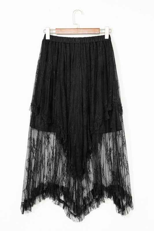 Lace Cascading Tiered High Waist Maxi Skirt