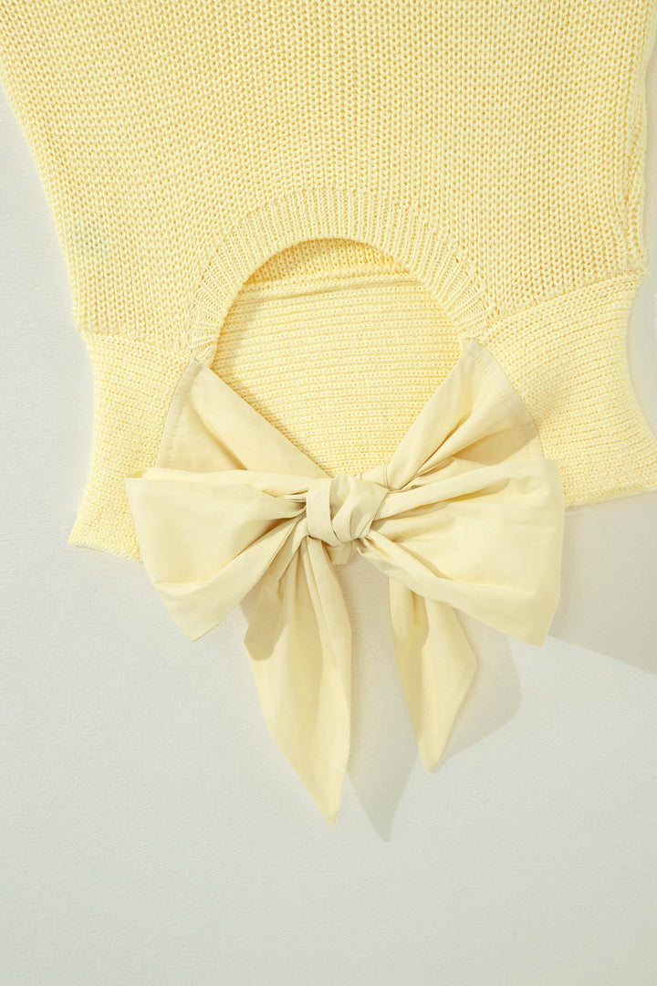 Yellow Cream Solid Color Cropped Knit Knot Back Cutout Sweater Tank Dear-Lover Dropshipping