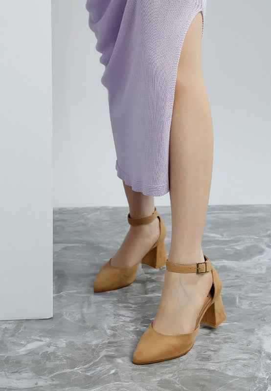 Rozita Microfiber Block Heel Sandals
