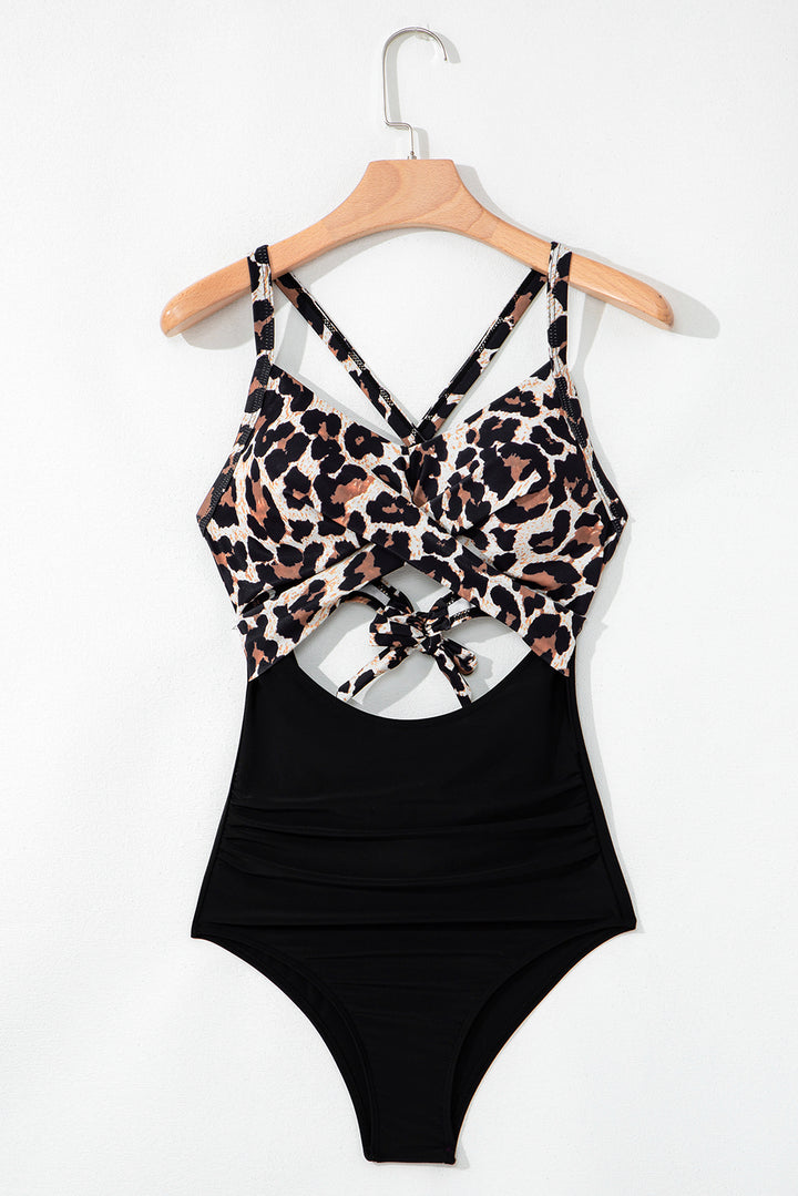 Black Leopard 2-tone Crossed Cutout Backless Monokini Dear-Lover Dropshipping