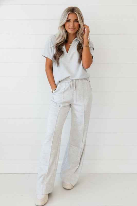 Solid Sporty Polo Tee & Drawstring Pants Set