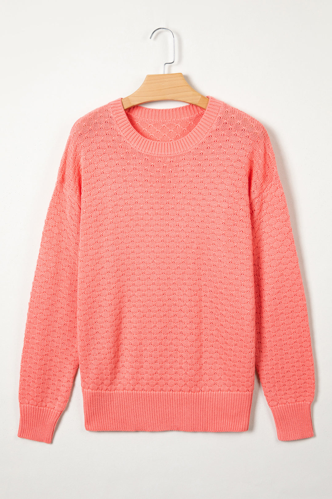 Coral Paradise Breathable Patterned Knit Drop Shoulder Pullover Sweater Dear-Lover Dropshipping