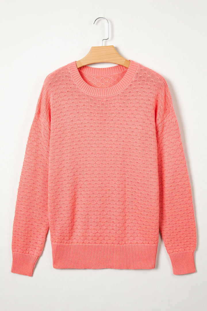 Coral Paradise Breathable Patterned Knit Drop Shoulder Pullover Sweater Dear-Lover Dropshipping