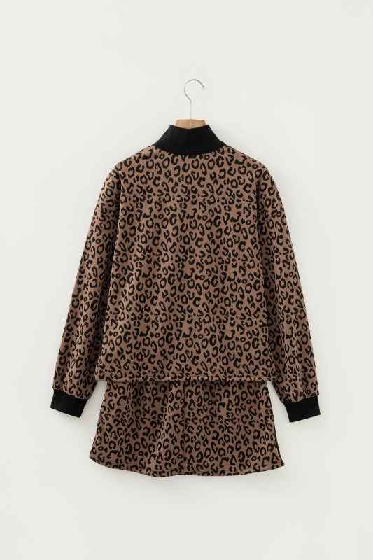 Leopard Quarter Zip Top & Mini Skirt Set