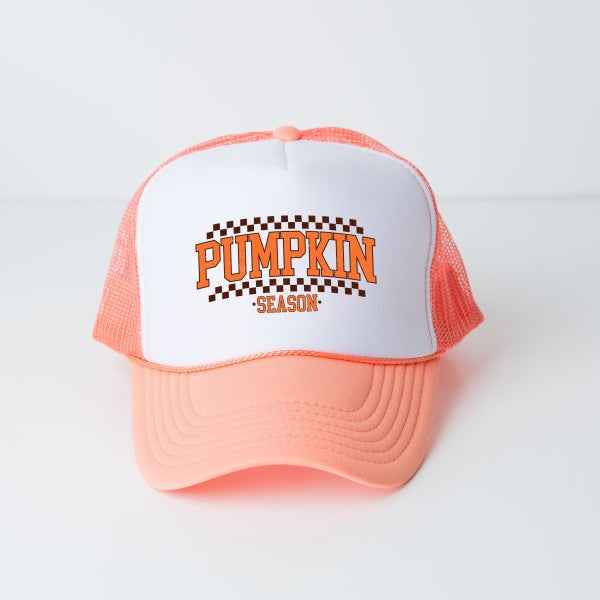 Checkered Arched Pumpkin Season Foam Trucker Hat
