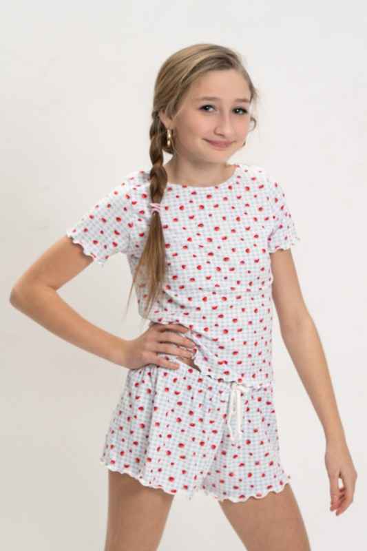 Girls Strawberry Print Short Sleeve Top and Shorts Set