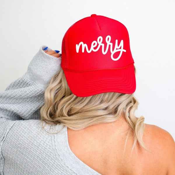 Merry Bold Cursive Puff Print Foam Trucker Hat