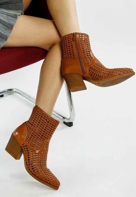 Artisole Woven Pleather Block Heel Boots